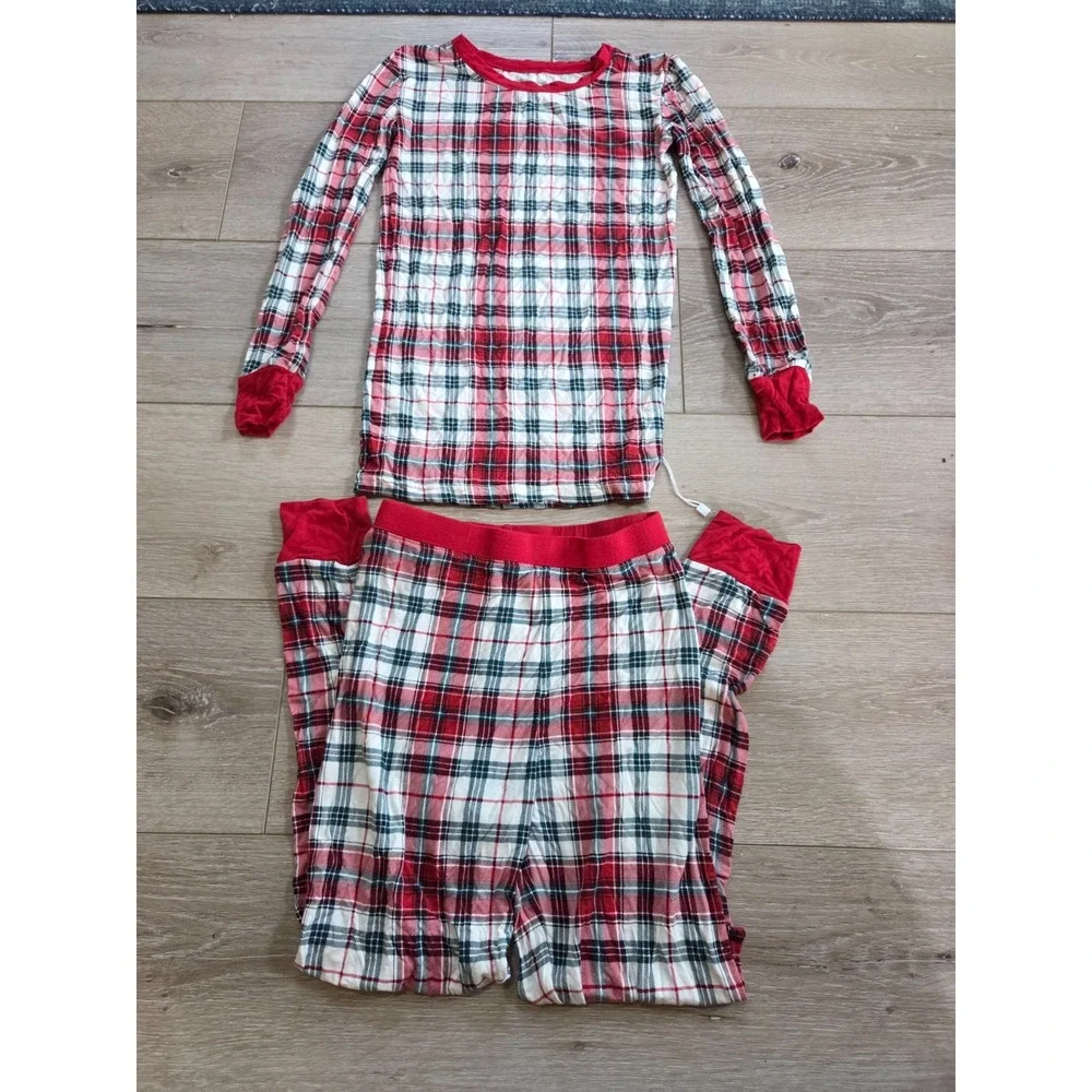 Little Sleepies Red Christmas Holiday Plaid Pajamas Set Red Bamboo Kids 9/10